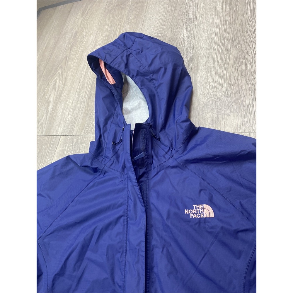 The North Face Dryvent Rain Jacket Women's Medium M Hooded Navy Blue Pink Trim